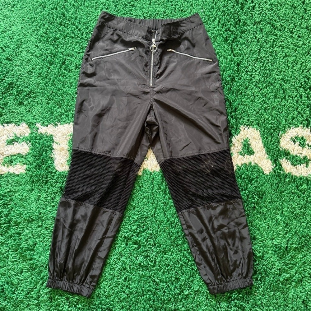 Wild Fable Black Mesh Panel Track Pants Joggers High Waisted Zipper Pockets